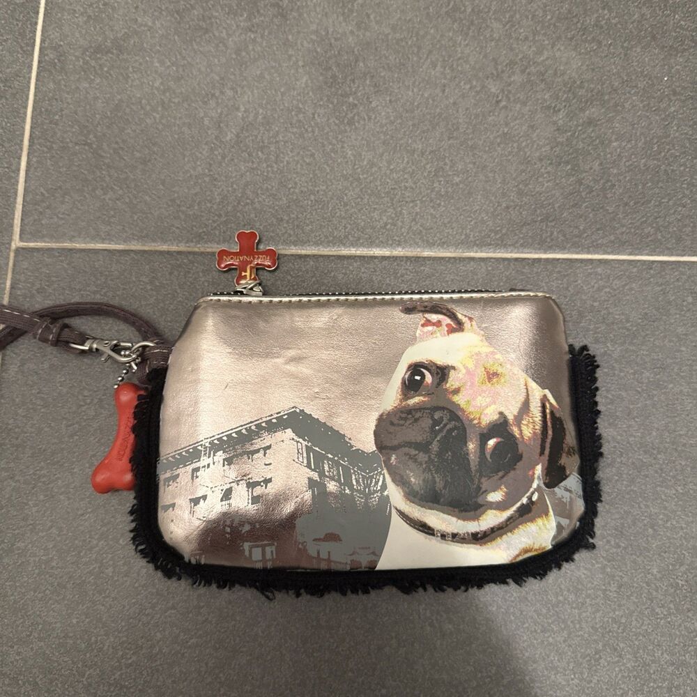 Fuzzy Nation PUG Breed Wristlet Bag, Black